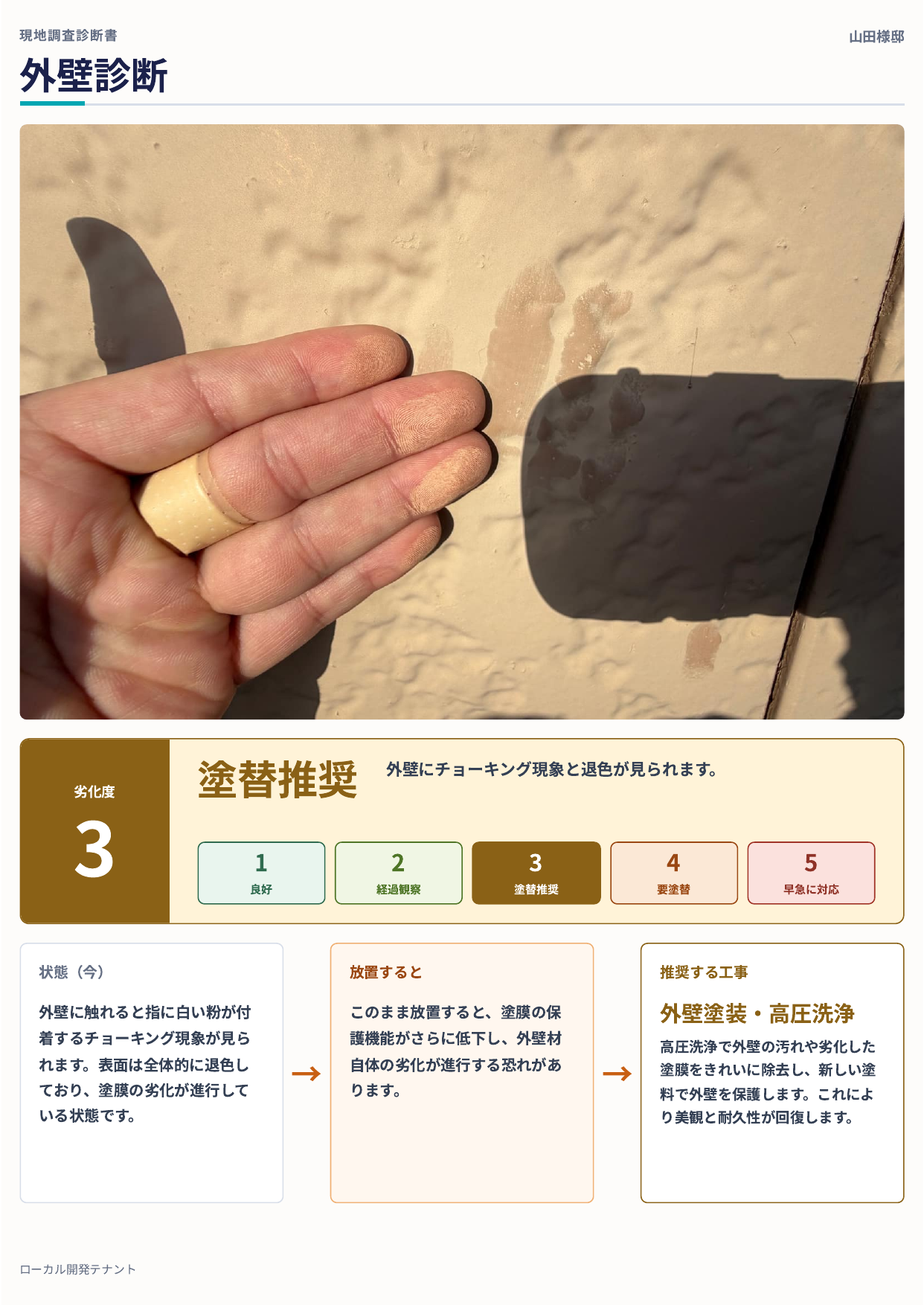 劣化度3・塗替推奨の診断ページサンプル｜外壁診断